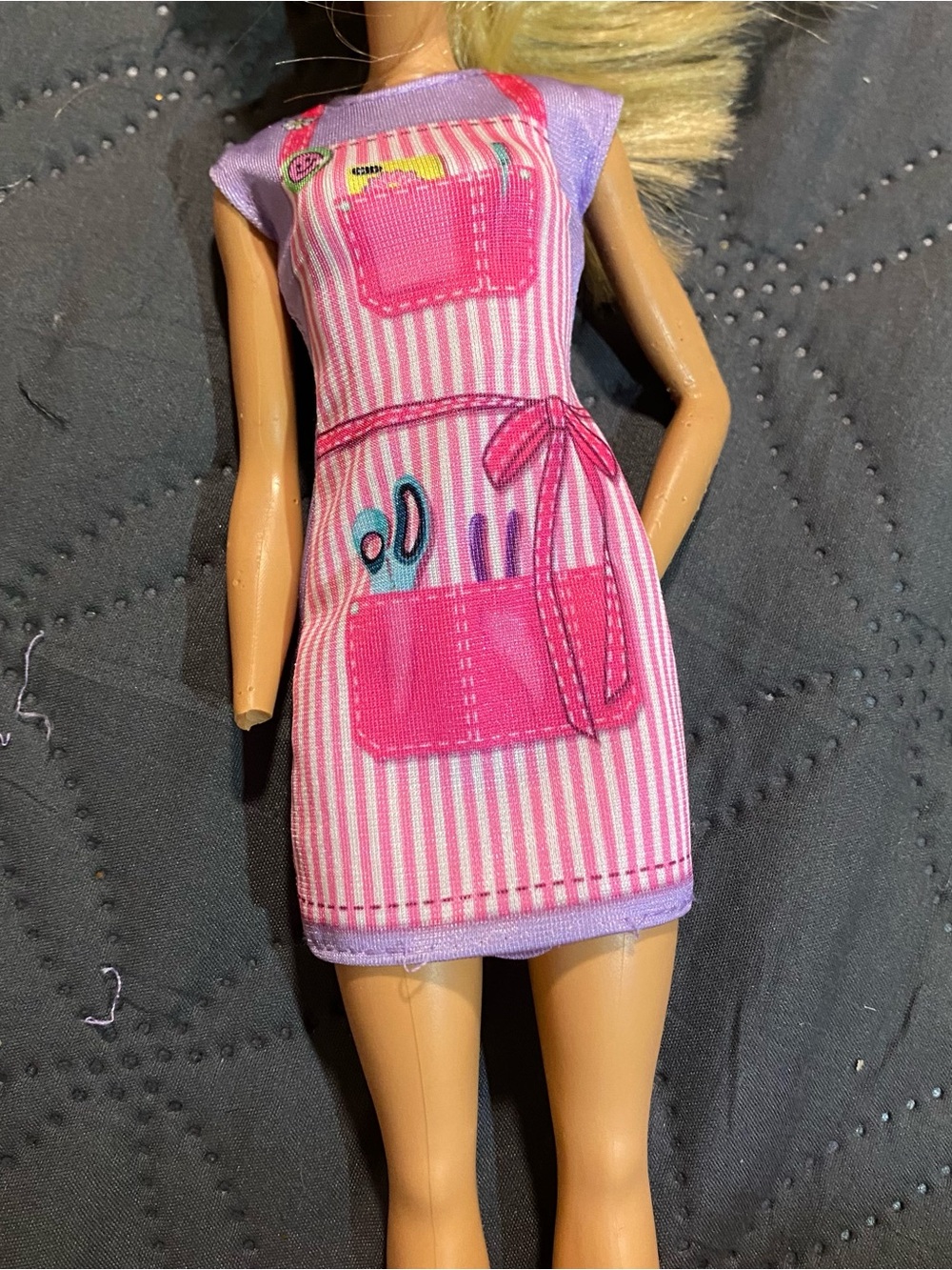 Barbie doll Pink Striped Doll barber Dress. New